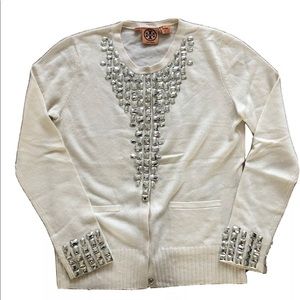 Tory Burch Studded Cream Sweater 100% Cashmere